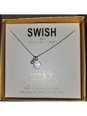 Wish Sterling Silver and Blue Crystal Stone Minimalist  Necklace
